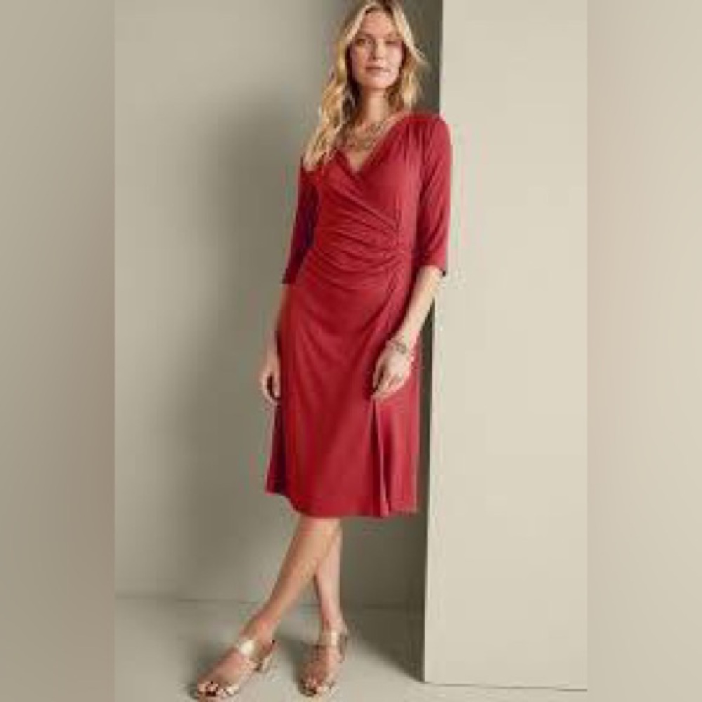 Soft Surroundings Crimson Red Hyannis Wrap-Style Midi Dress XL(18)